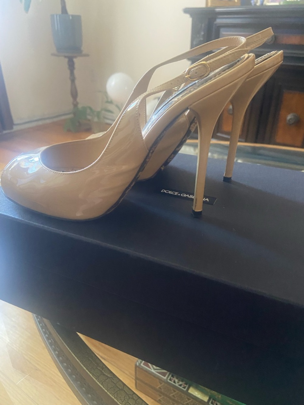 Dolce & Gabbana Beige Patent Slingback Stilettos